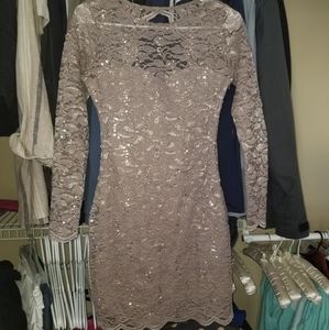 brown and nude lace dress